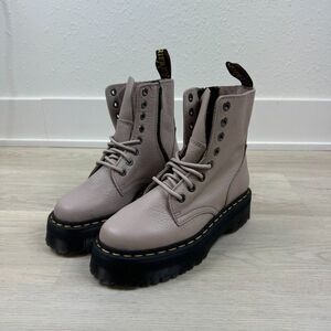 Dr Martens Jadon III Leather Platform Boots Womens 8 Taupe Brown Lace Up